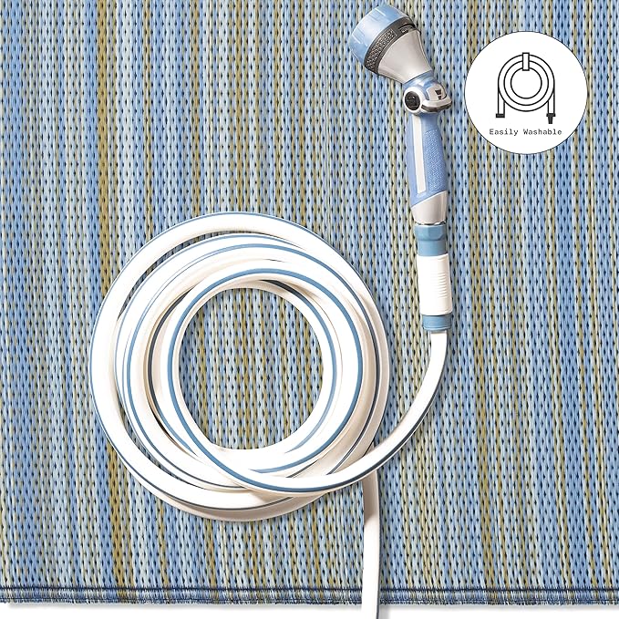 Fab Habitat Outdoor Rug - Waterproof, Fade Resistant, Crease-Free - Premium Recycled Plastic - Striped - Patio, Deck, Porch, Balcony, Laundry Room - Cancun - Shadow Blue - 4 x 6 ft