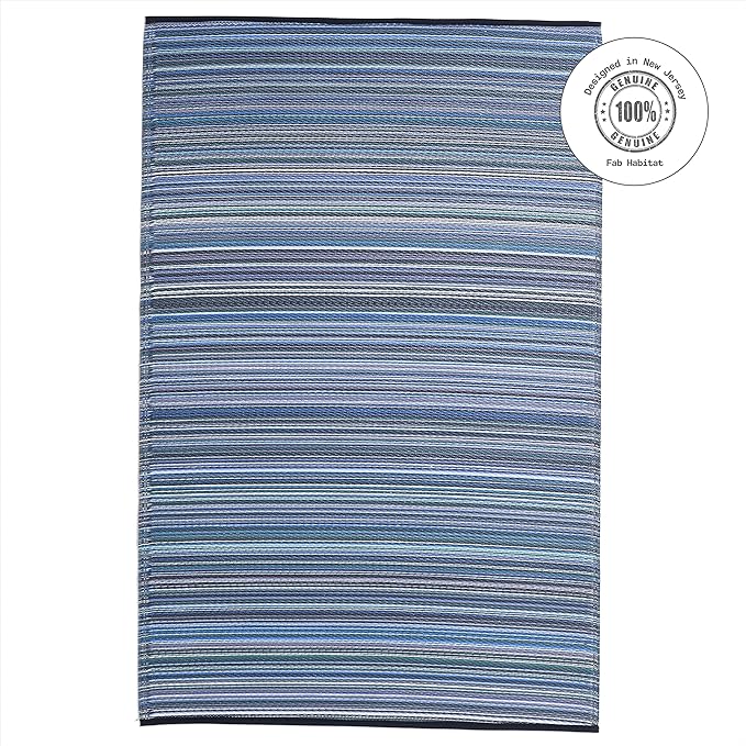 Fab Habitat Outdoor Rug - Waterproof, Fade Resistant, Crease-Free - Premium Recycled Plastic - Striped - Porch, Deck, Balcony, Mudroom, Laundry Room, Patio - Cancun - Indigo - 3 x 5 ft