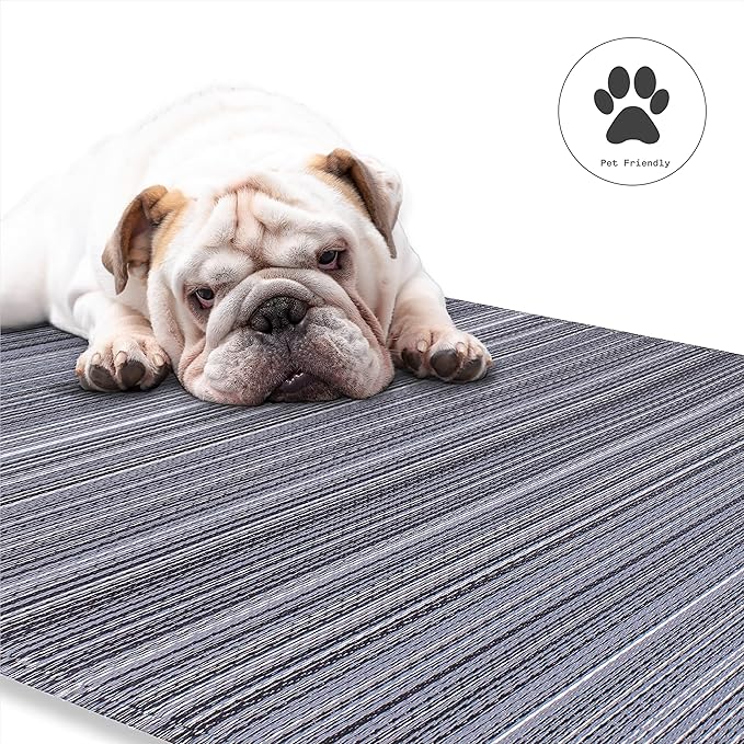Fab Habitat Outdoor Rug - Waterproof, Fade Resistant, Crease-Free - Premium Recycled Plastic - Striped - Patio, Porch, Deck, Balcony - Cancun - Midnight - 5 x 8 ft