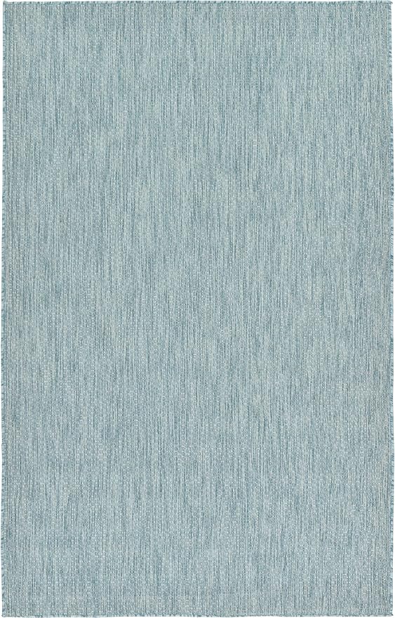 Unique Loom Collection Casual Transitional Solid Heathered Indoor/Outdoor Flatweave Area Rug (5' 3" x 8' Rectangle, Aquamarine/Ivory)