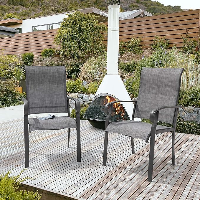 NUU GARDEN Patio Dining Chairs Set of 2, All Weather Textilene Patio Chairs,Powder-Coated Metal Frame Outdoor Patio Bistro Dining Chairs for Lawn Garden Backyard, Light Gray