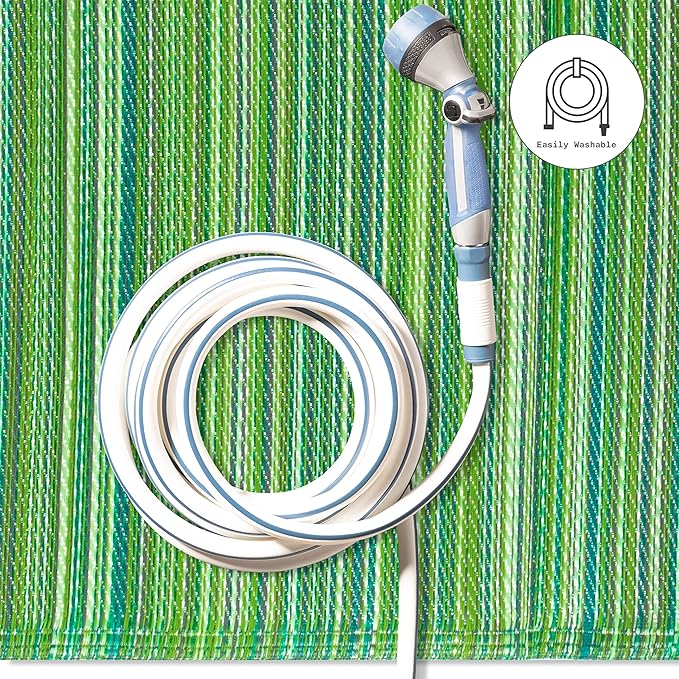 Fab Habitat Outdoor Rug - Waterproof, Fade Resistant, Crease-Free - Premium Recycled Plastic - Striped - Patio, Porch, Deck, Balcony - Cancun - Green - 5 x 8 ft