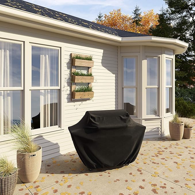 Amazon Basics Gas Grill Barbecue Cover for Outdoor, Waterproof, Anti-UV, Durable, 46 Inch, Small, Black