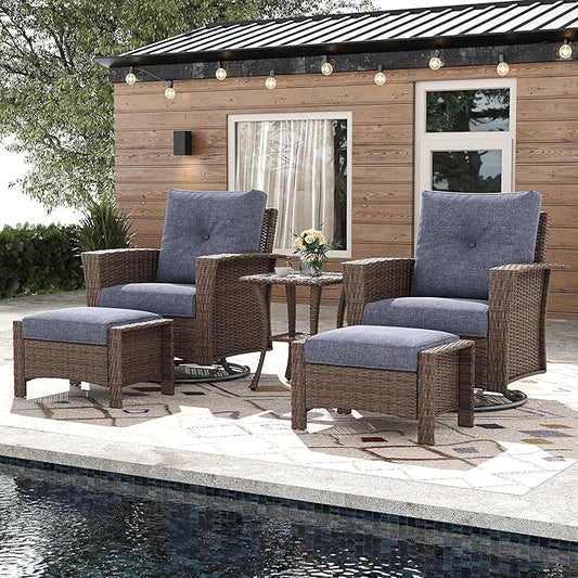 5 Pieces Outdoor Patio Furniture Set, Wicker Patio Sectional Set Conversation Wicker Swivel Chairs with Small Side Table