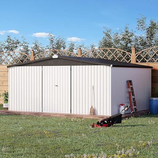U-MAX Storage Shed 14x12 Outdoor Shed, Large Metal Outside Storage Garden Sheds & Outdoor Storage Shed Clearance, 12x14 Tool Shed Outdoor Storage Lockable for Backyard, Patio and Outside Use in White