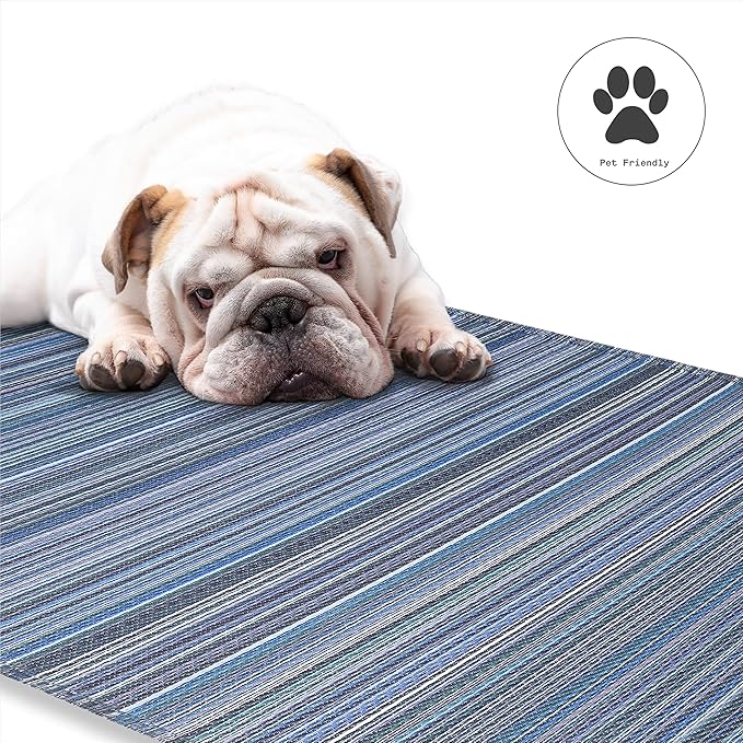 Fab Habitat Outdoor Rug - Waterproof, Fade Resistant, Crease-Free - Premium Recycled Plastic - Striped - Patio, Deck, Porch, Balcony, Laundry Room - Cancun - Indigo - 4 x 6 ft