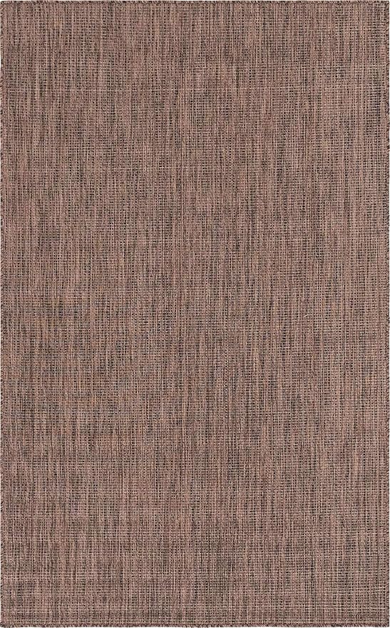 Unique Loom Collection Casual Transitional Solid Heathered Indoor/Outdoor Flatweave Area Rug (5' 3" x 8' Rectangle, Light Brown/Ivory)