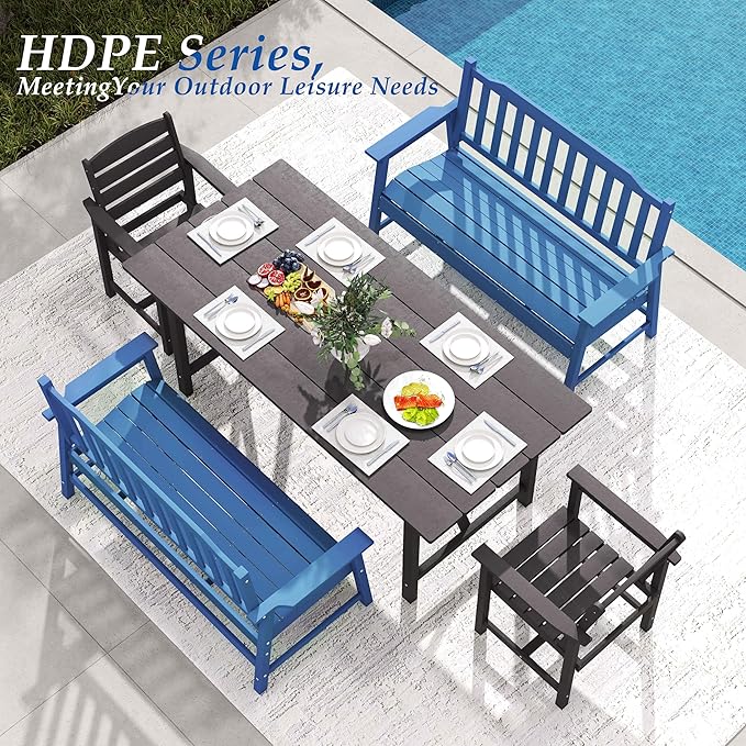 HDPE Outdoor 2-Person Bench, All-Weather Garden Bench with 700 lbs Weight Capacity, Patio Benches for Porch/Backyard/Park, Navy Blue