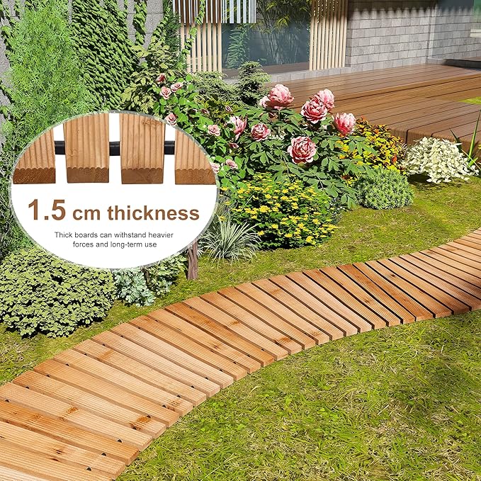 FILWH Wooden Garden Pathway Outdoor Roll-Out Walkway Weather-Resistant Fir Wood Curved or Straight Boardwalk Decorative Garden for Backyard,Beach,Wedding Party Pathways (Natural, 6FT Curved)