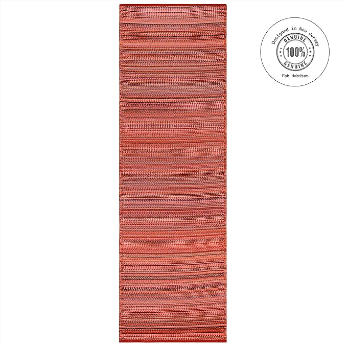 Fab Habitat Outdoor Rug - Waterproof, Fade Resistant, Crease-Free - Premium Recycled Plastic - Striped - Porch, Deck, Balcony, Hallway, Poolside - Cancun - Sunset - 2.5 x 8 ft Runner