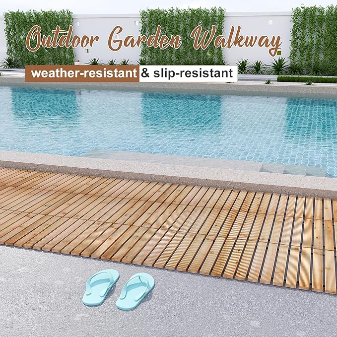 FILWH Wooden Garden Pathway Outdoor Roll-Out Walkway Weather-Resistant Fir Wood Curved or Straight Boardwalk Decorative Garden for Backyard,Beach,Wedding Party Pathways (Natural, 8FT Straight)