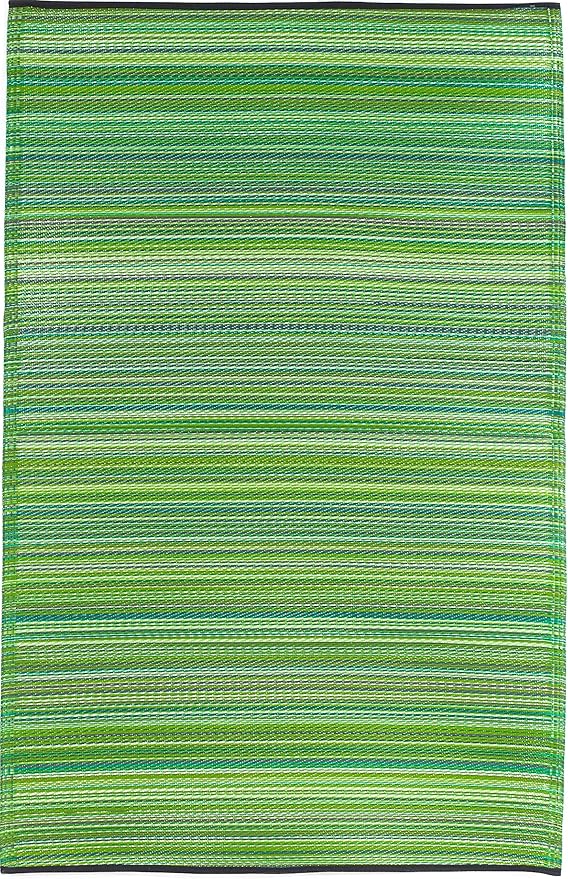 Fab Habitat Outdoor Rug - Waterproof, Fade Resistant, Crease-Free - Premium Recycled Plastic - Striped - Patio, Deck, Porch, Balcony, Laundry Room - Cancun - Green - 4 x 6 ft