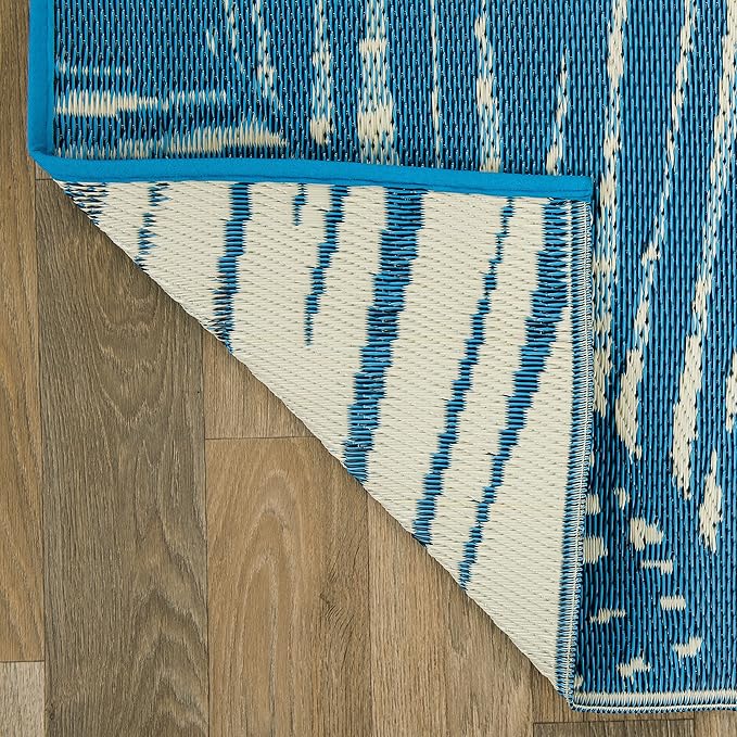 Rugshop Tropical Floral Reversible Crease-Free Waterproof Premium Recycled Plastic Outdoor Rugs for Patio,Backyard,RV,Deck,Picnic,Trailer,Beach,Camping Blue 3' x 5'