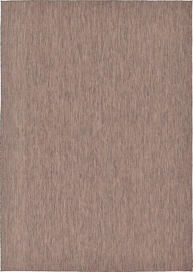 Unique Loom Collection Casual Transitional Solid Heathered Indoor/Outdoor Flatweave Area Rug (8' x 11' 4" Rectangle, Light Brown/Ivory)