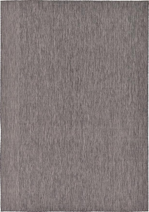 Unique Loom Collection Casual Transitional Solid Heathered Indoor/Outdoor Flatweave Area Rug (8' x 11' 4" Rectangle, Black/Ivory)