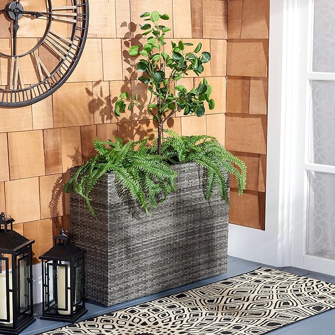 SAFAVIEH Outdoor Collection Rita Grey/Brown Woven Rectangular Flower Rack