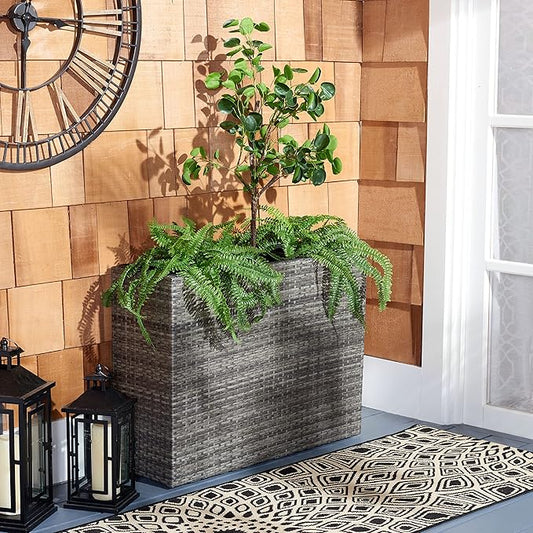 SAFAVIEH Outdoor Collection Rita Grey/Brown Woven Rectangular Flower Rack