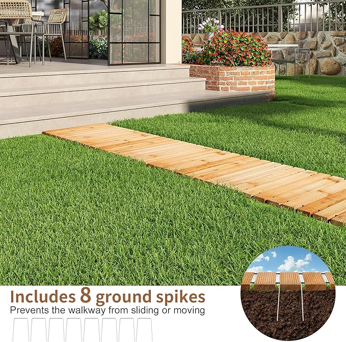 FILWH Wooden Garden Pathway Outdoor Roll-Out Walkway Weather-Resistant Fir Wood Curved or Straight Boardwalk Decorative Garden for Backyard,Beach,Wedding Party Pathways (Natural, 8FT Straight)