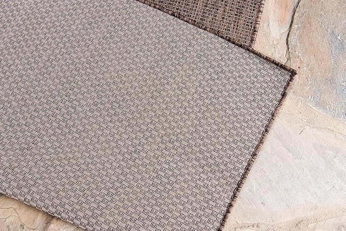 Unique Loom Collection Casual Transitional Solid Heathered Indoor/Outdoor Flatweave Area Rug (8' x 11' 4" Rectangle, Light Brown/Ivory)