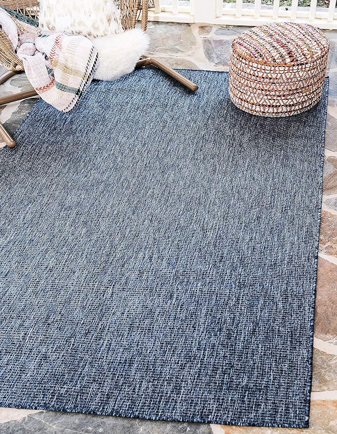 Unique Loom Collection Casual Transitional Solid Heathered Indoor/Outdoor Flatweave Area Rug (5' 3" x 8' Rectangle, Blue/Navy Blue)